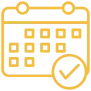 Yellow calendar icon with a checkmark in the bottom right corner, representing a scheduled or confirmed event.